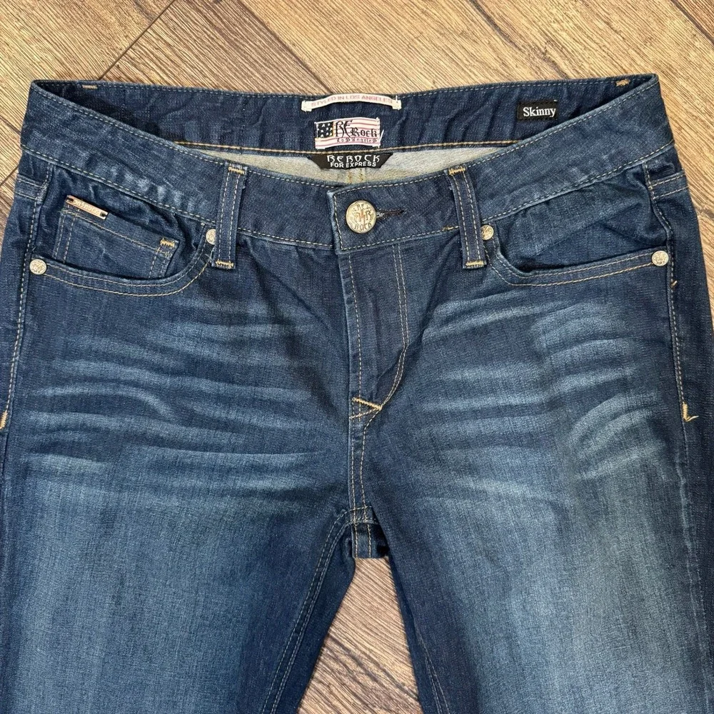 Rerock for Express‎ Y2K Low Rise Embroidered Blue Denim Skinny Jeans SIze 6